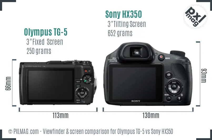 Olympus TG-5 vs Sony HX350 Screen and Viewfinder comparison