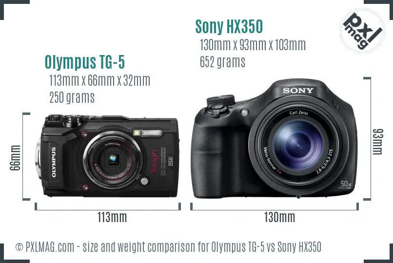 Olympus TG-5 vs Sony HX350 size comparison