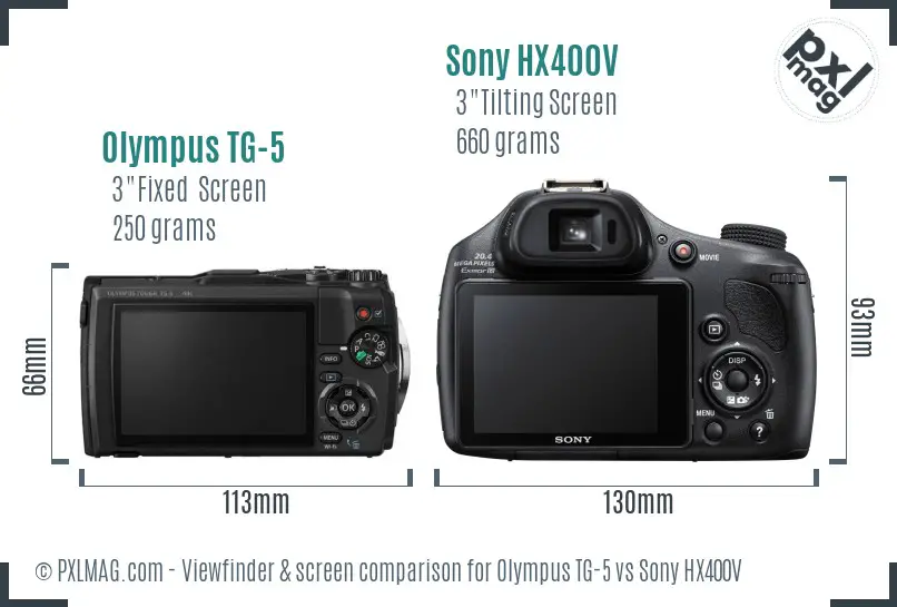 Olympus TG-5 vs Sony HX400V Screen and Viewfinder comparison