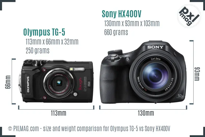 Olympus TG-5 vs Sony HX400V size comparison