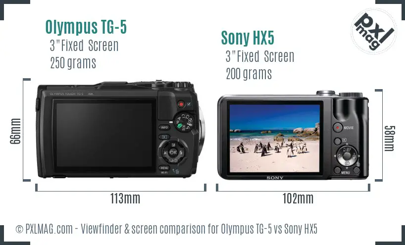 Olympus TG-5 vs Sony HX5 Screen and Viewfinder comparison