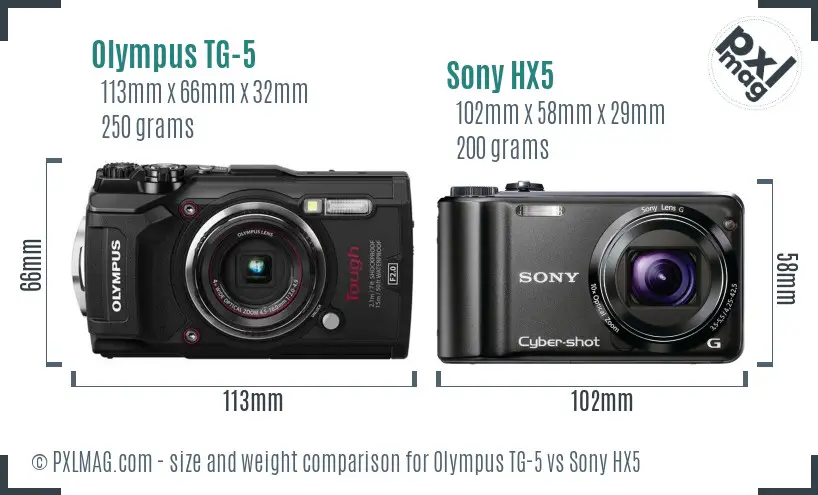 Olympus TG-5 vs Sony HX5 size comparison