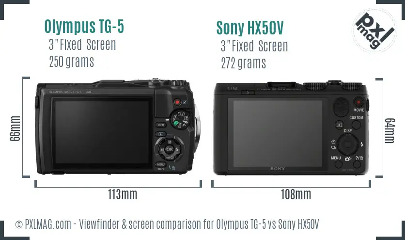 Olympus TG-5 vs Sony HX50V Screen and Viewfinder comparison