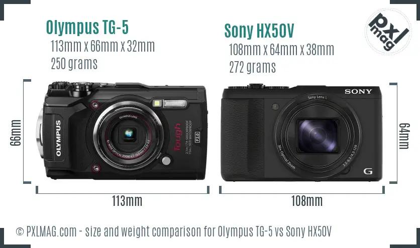 Olympus TG-5 vs Sony HX50V size comparison