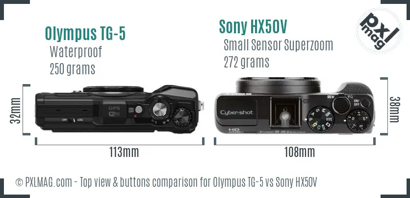 Olympus TG-5 vs Sony HX50V top view buttons comparison