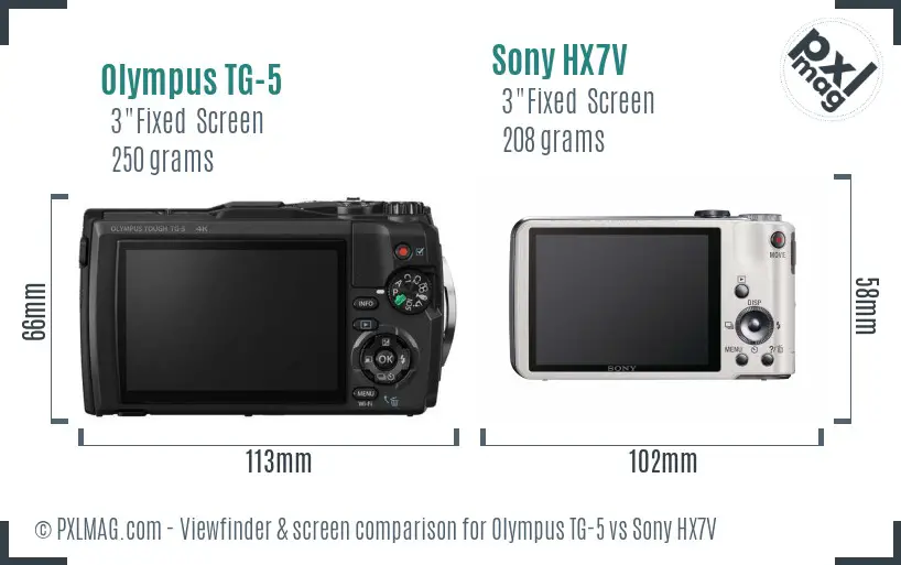Olympus TG-5 vs Sony HX7V Screen and Viewfinder comparison