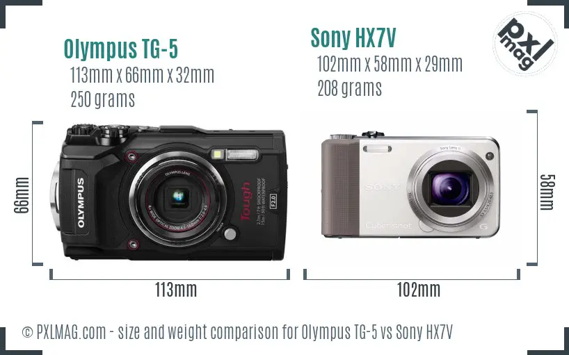 Olympus TG-5 vs Sony HX7V size comparison