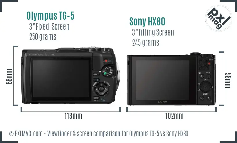 Olympus TG-5 vs Sony HX80 Screen and Viewfinder comparison