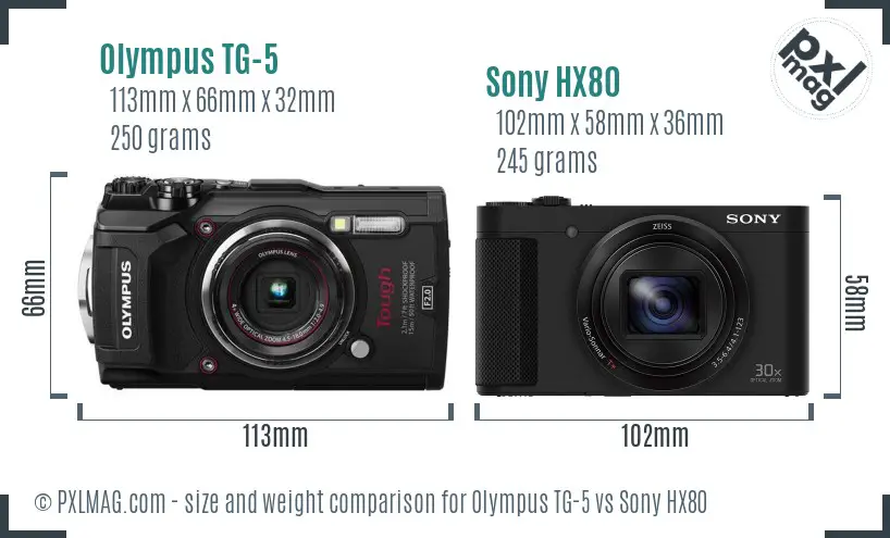 Olympus TG-5 vs Sony HX80 size comparison