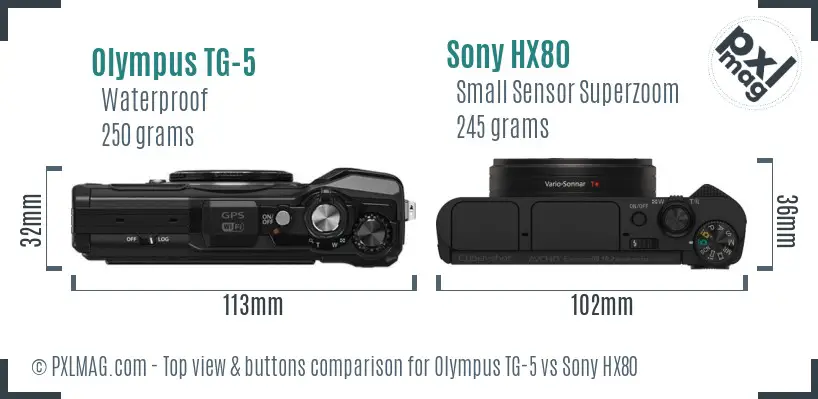 Olympus TG-5 vs Sony HX80 top view buttons comparison