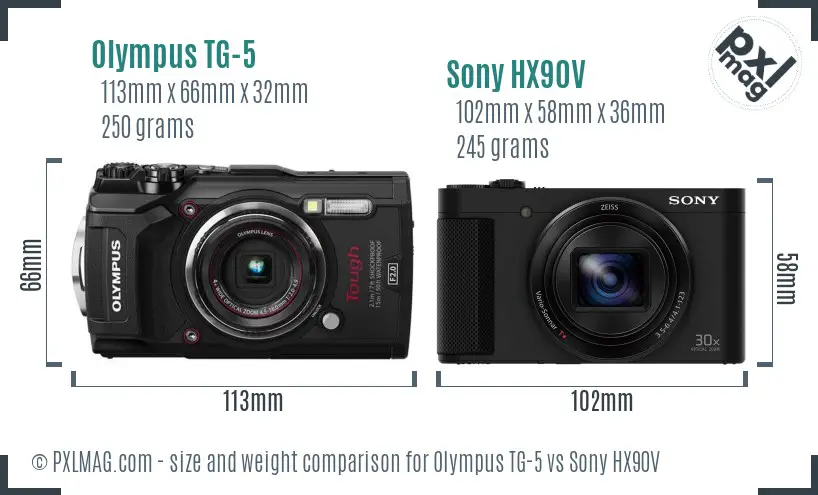Olympus TG-5 vs Sony HX90V size comparison