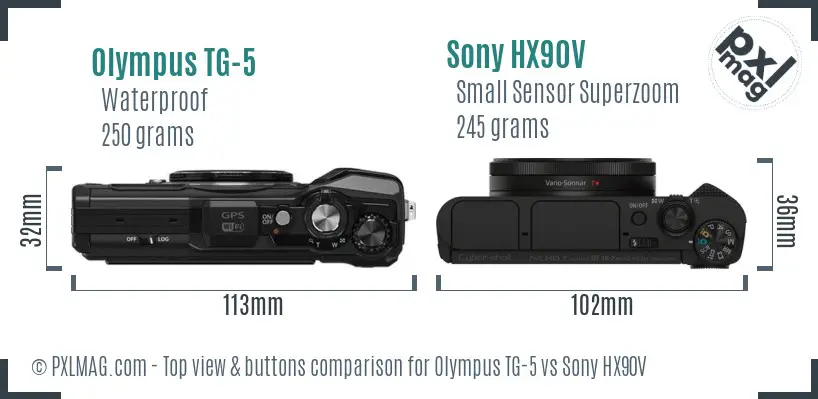 Olympus TG-5 vs Sony HX90V top view buttons comparison