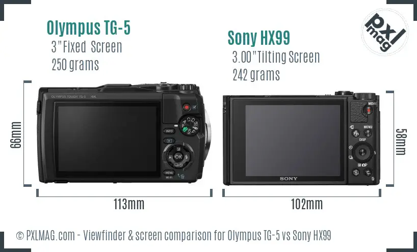 Olympus TG-5 vs Sony HX99 Screen and Viewfinder comparison