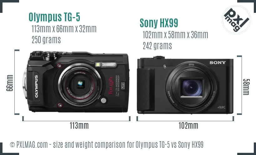 Olympus TG-5 vs Sony HX99 size comparison