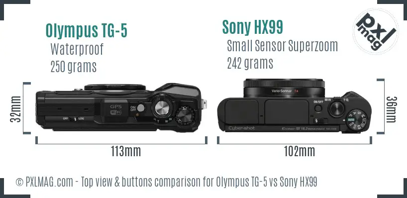 Olympus TG-5 vs Sony HX99 top view buttons comparison
