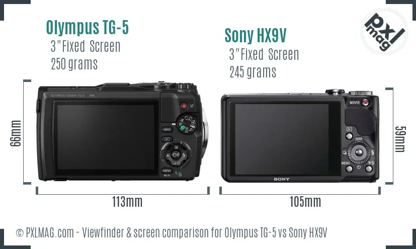 Olympus TG-5 vs Sony HX9V Screen and Viewfinder comparison