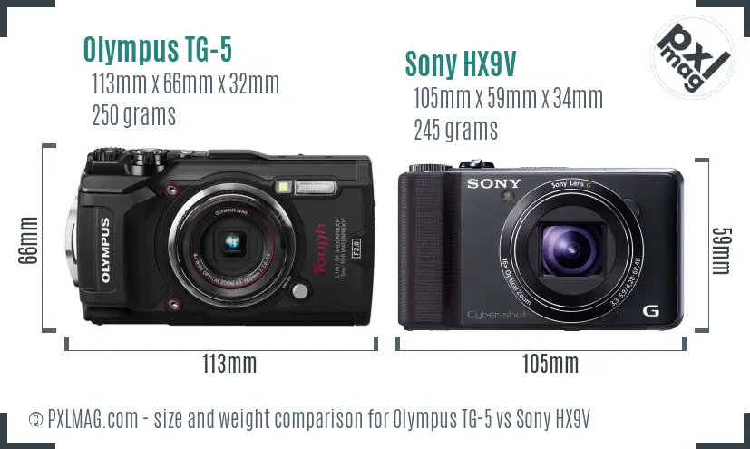 Olympus TG-5 vs Sony HX9V size comparison
