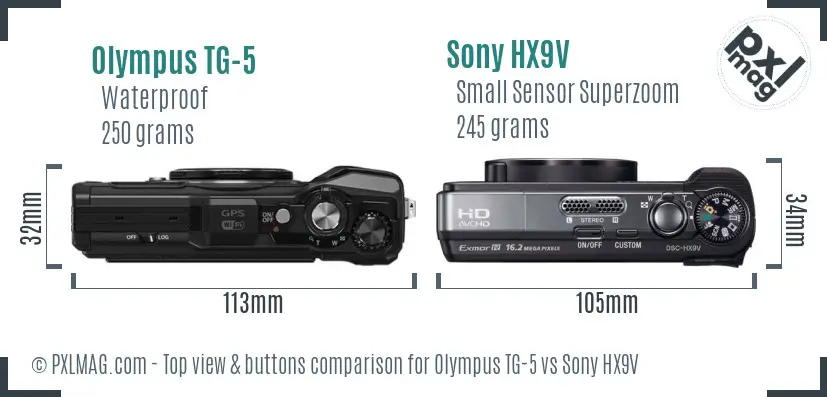 Olympus TG-5 vs Sony HX9V top view buttons comparison