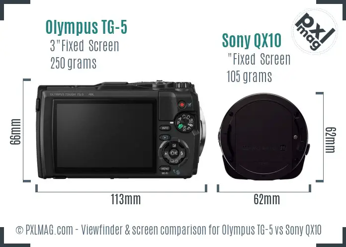 Olympus TG-5 vs Sony QX10 Screen and Viewfinder comparison