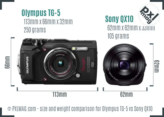 Olympus TG-5 vs Sony QX10 size comparison