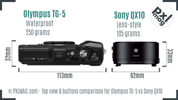 Olympus TG-5 vs Sony QX10 top view buttons comparison