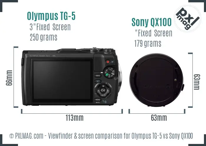 Olympus TG-5 vs Sony QX100 Screen and Viewfinder comparison