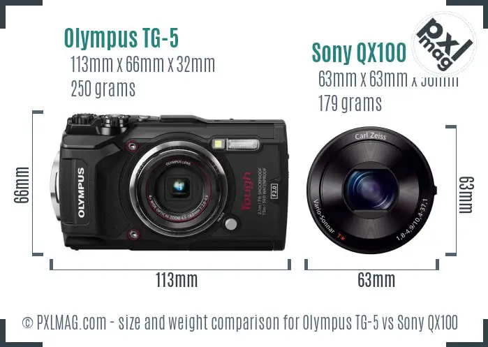 Olympus TG-5 vs Sony QX100 size comparison