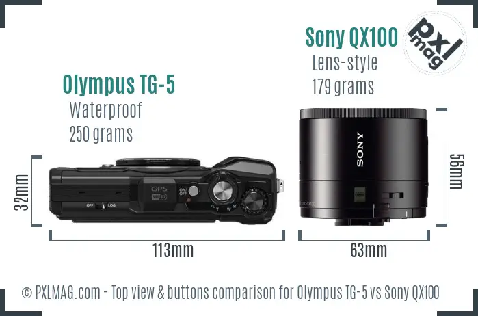 Olympus TG-5 vs Sony QX100 top view buttons comparison