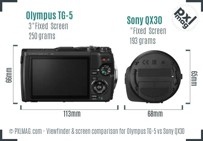 Olympus TG-5 vs Sony QX30 Screen and Viewfinder comparison