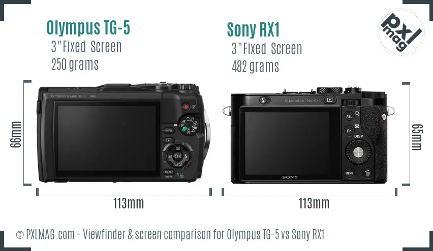 Olympus TG-5 vs Sony RX1 Screen and Viewfinder comparison
