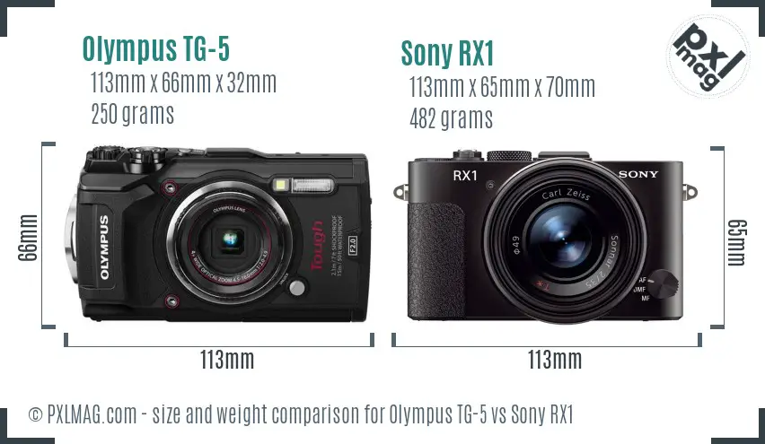 Olympus TG-5 vs Sony RX1 size comparison