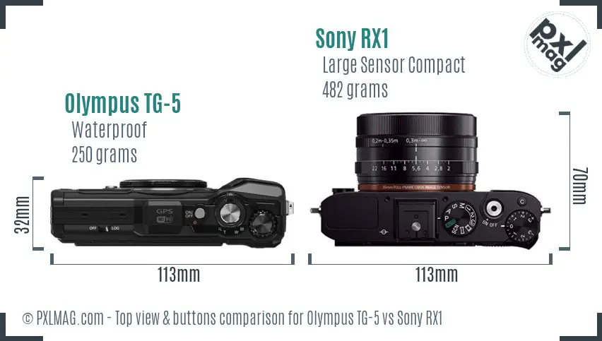Olympus TG-5 vs Sony RX1 top view buttons comparison
