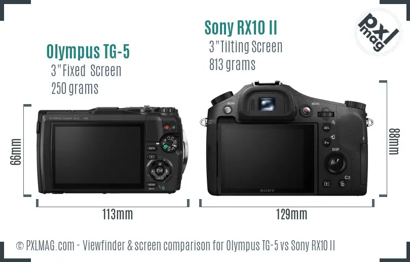 Olympus TG-5 vs Sony RX10 II Screen and Viewfinder comparison