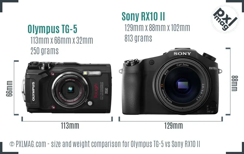 Olympus TG-5 vs Sony RX10 II size comparison