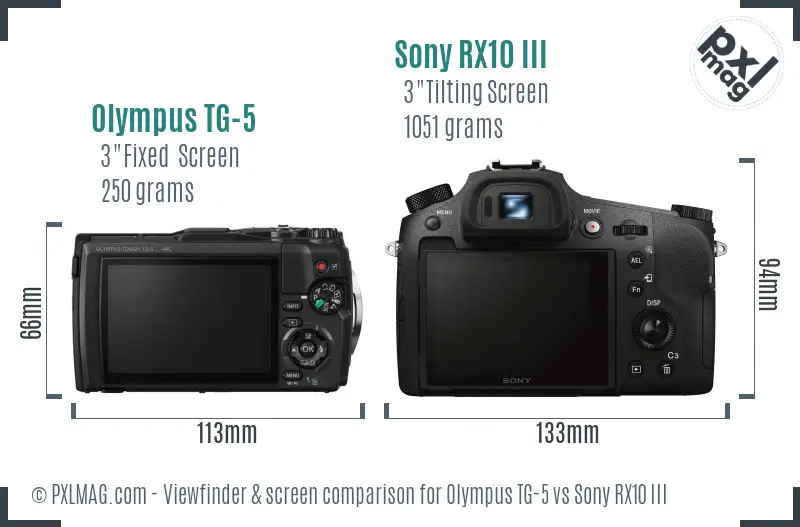 Olympus TG-5 vs Sony RX10 III Screen and Viewfinder comparison