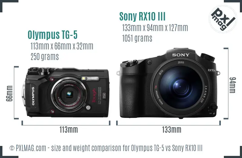 Olympus TG-5 vs Sony RX10 III size comparison