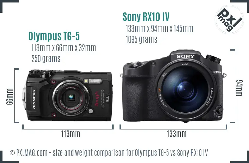Olympus TG-5 vs Sony RX10 IV size comparison