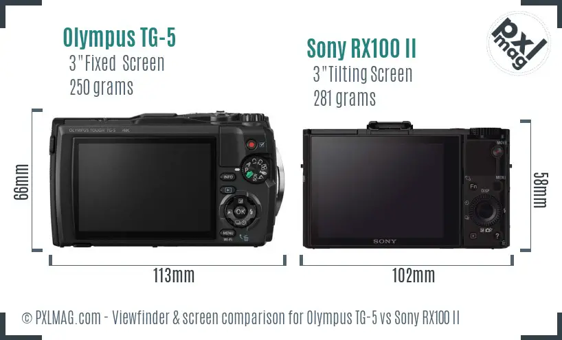 Olympus TG-5 vs Sony RX100 II Screen and Viewfinder comparison