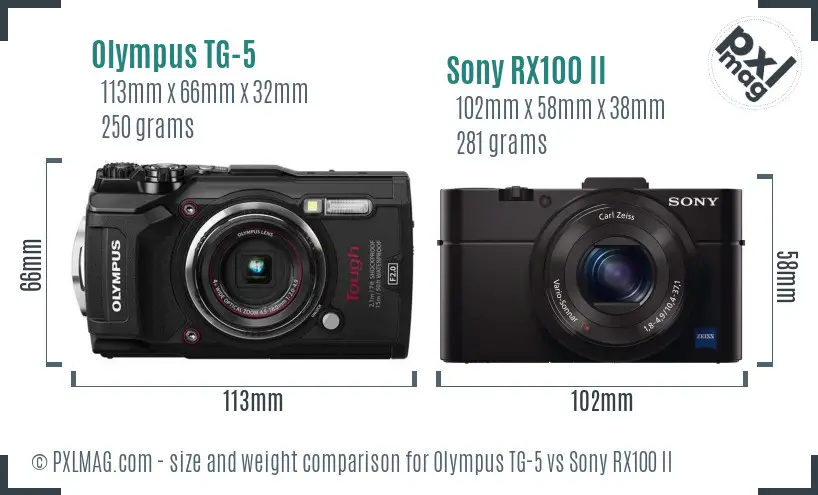 Olympus TG-5 vs Sony RX100 II size comparison