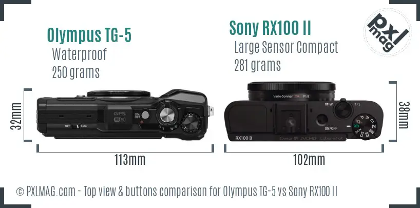 Olympus TG-5 vs Sony RX100 II top view buttons comparison