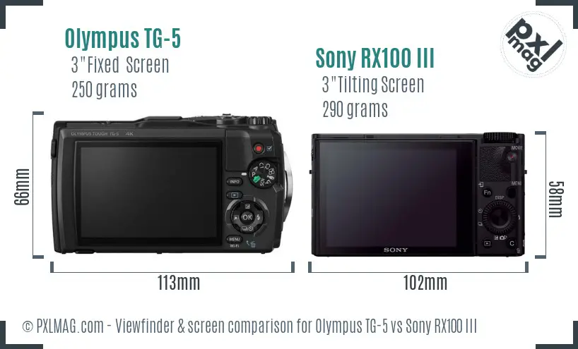 Olympus TG-5 vs Sony RX100 III Screen and Viewfinder comparison
