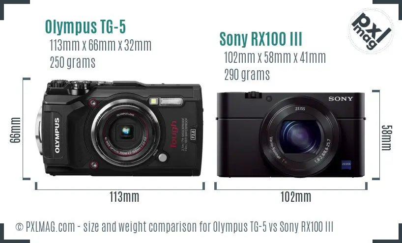 Olympus TG-5 vs Sony RX100 III size comparison