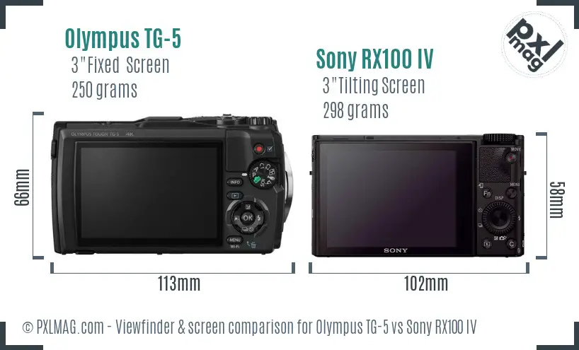 Olympus TG-5 vs Sony RX100 IV Screen and Viewfinder comparison