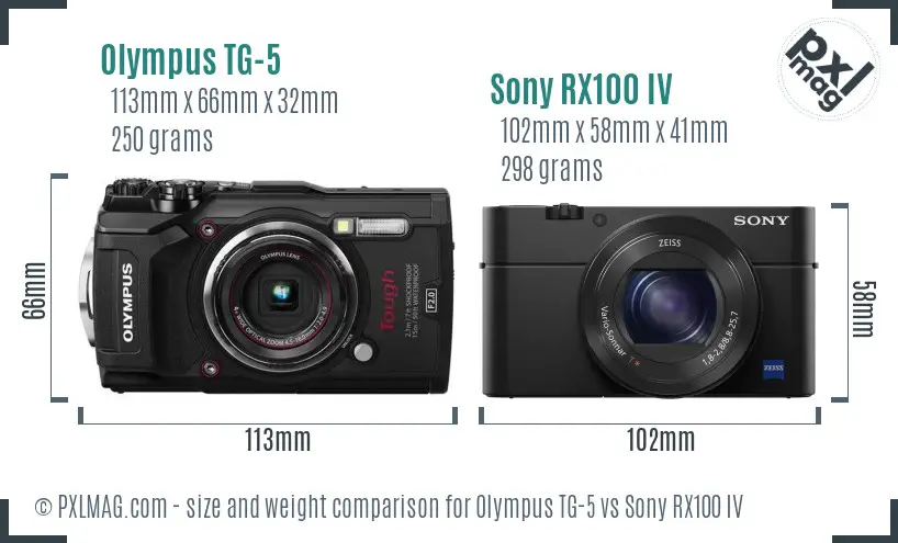 Olympus TG-5 vs Sony RX100 IV size comparison