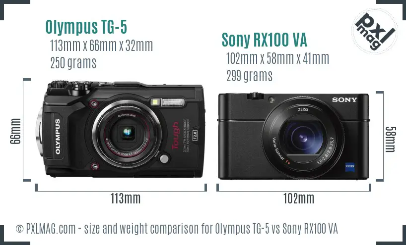 Olympus TG-5 vs Sony RX100 VA size comparison