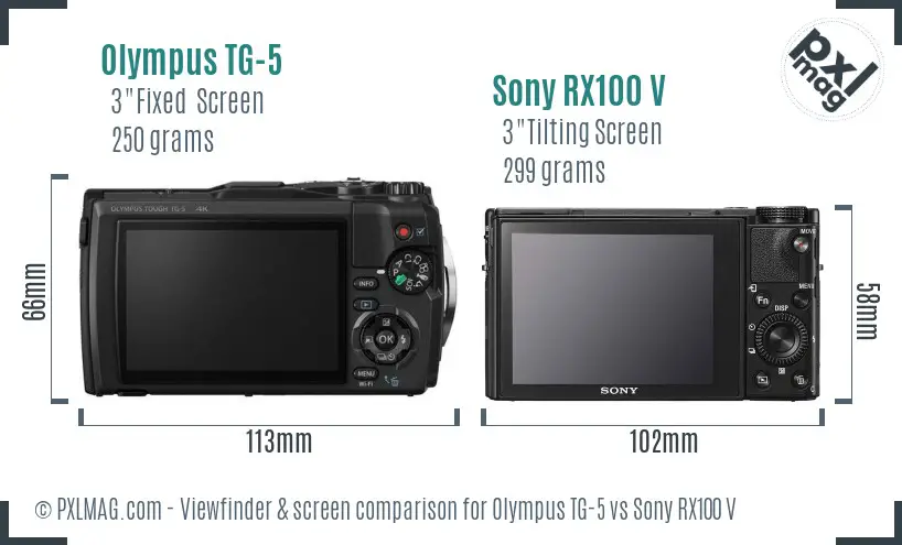 Olympus TG-5 vs Sony RX100 V Screen and Viewfinder comparison