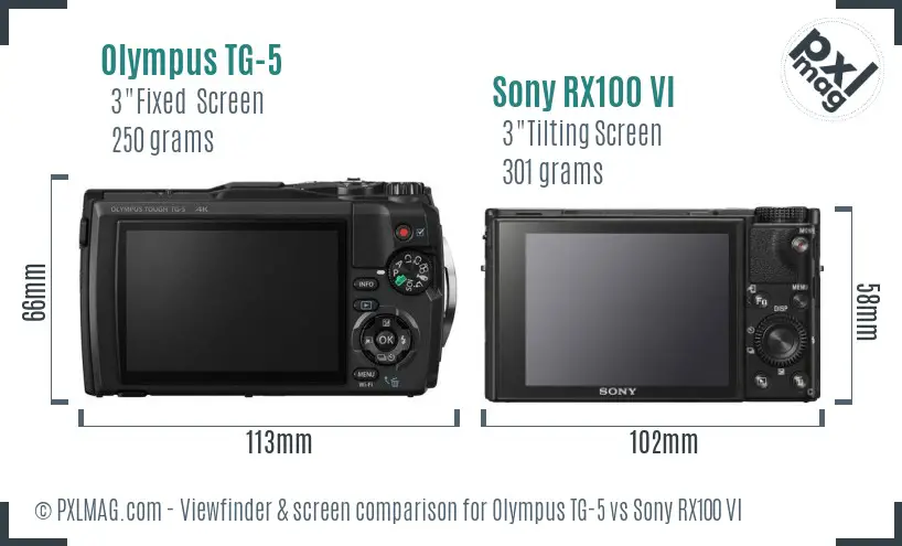 Olympus TG-5 vs Sony RX100 VI Screen and Viewfinder comparison