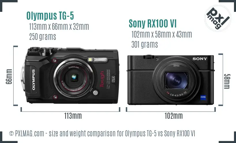 Olympus TG-5 vs Sony RX100 VI size comparison