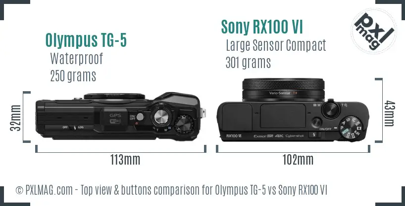 Olympus TG-5 vs Sony RX100 VI top view buttons comparison