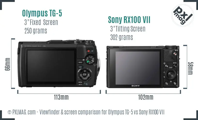 Olympus TG-5 vs Sony RX100 VII Screen and Viewfinder comparison